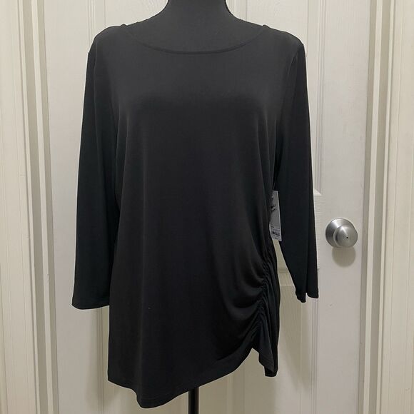 NEW Croft & Barrow Side Ruched‎  3/4 Sleeve Draped Black Shirt NWT Womens Medium - Picture 1 of 12